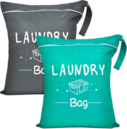 Miniatura 11 de Bolsa grande de lavandería de viaje de 2 piezas, impermeable, húmedo, seco, lavable para ropa sucia, traje de baño, entrenamiento, gimnasio, Rosa