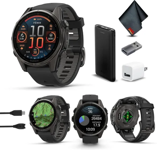 Garmin Fenix 8 43MM AMOLED Zafiro - Reloj inteligente multideporte premium GPS de 43 mm, en titanio DLC gris carbón con banda de silicona gris
