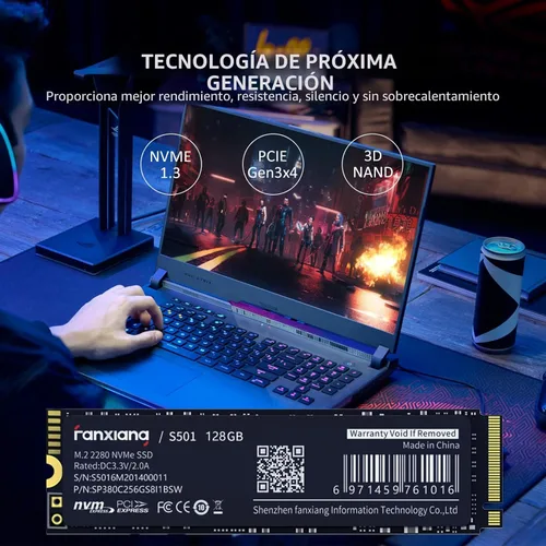 Miniatura 2 de fanxiang S501 128GB NVMe SSD 3D NAND1.3 PCIe Gen3x4 M.2 2280 Unidad interna de estado sólido (velocidad de lectura de hasta 1,100 MB/s) compatible