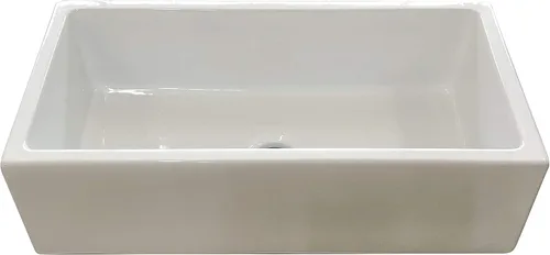 Miniatura 2 de Fregadero de arcilla refractaria, fregadero de cocina con delantal de granja de un solo tazón, opción de instalación reversible plana o acanalada