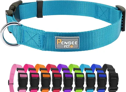 Collar de perro básico azul claro con collar de nailon transpirable de liberación rápida para cachorros, perros pequeños, medianos y grandes