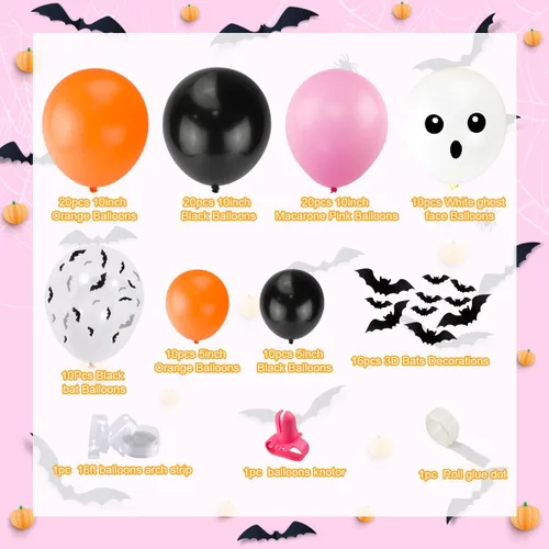 Miniatura 3 de Kit de guirnalda de arco de globos de Halloween, arco de globos de Halloween rosa, negro y naranja con globos de aluminio BOO, globos de calavera