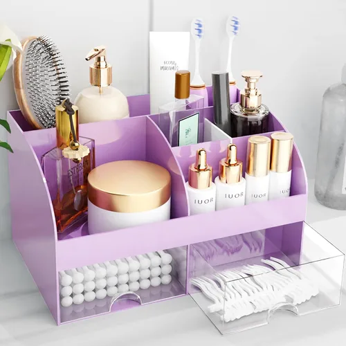Miniatura 11 de Organizador de maquillaje con cajones, almacenamiento de cosméticos para tocador y encimera de baño, soporte de belleza para lápiz labial y brochas