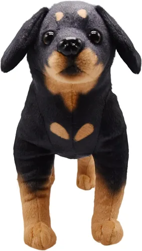 Miniatura 3 de Juguete realista de peluche para perro Rottweiler, juguete de peluche de simulación, súper realista, los perros negros actúan como verdaderos