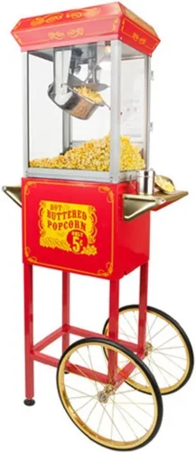 Miniatura 6 de Funtime Sideshow Popper - Máquina de palomitas de maíz de aceite caliente de 4 onzas con carrito, negro/plateado
