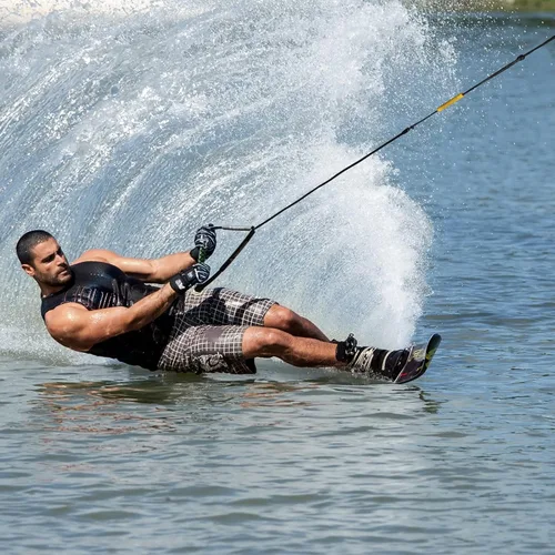 Miniatura 7 de Obcursco Cuerda de wakeboard de 75 pies, cuerda para deportes acuáticos Dyneema de 4 secciones con mango de EVA para wakeboard, esquí acuático