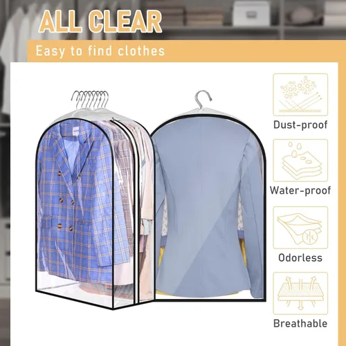 Miniatura 4 de MISSLO Bolsas de ropa transparentes de 32 pulgadas para colgar ropa, bolsas de traje reforzadas de 10 pulgadas para almacenamiento de armario, funda