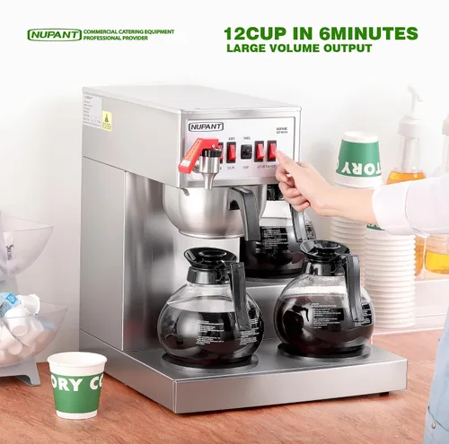 Miniatura 2 de NUPANT Cafetera Comercial de 12 Tazas, Cafetera Automática de Goteo con Relleno Automático y 3 Jarras de Vidrio, 3 Calentadores, Cafetera de Acero