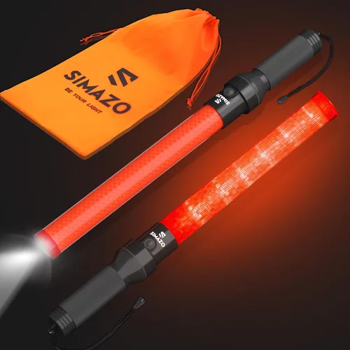 Paquete de 2 varitas de tráfico, varita de control de tráfico de 21 pulgadas con LED blanco en la parte superior, bastón de señal de seguridad de
