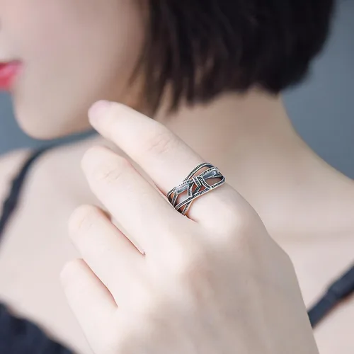 Miniatura 161 de Anillo de plata de ley 925, minimalista, ajustable, hecho a mano, para mujeres y niñas