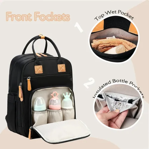 Miniatura 3 de LORADI Mochila grande para pañales de 18 bolsillos, artículos esenciales para baby shower Clips para cochecito, funda de equipaje para viajes, 4