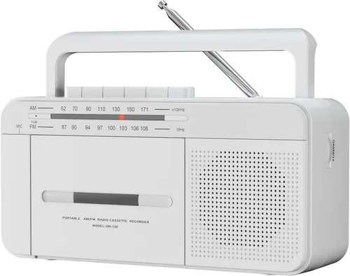 SEMIER Reproductor de casete portátil Boombox con radio AM/FM, reproductor de cinta de casete vintage alimentado por CA o batería con altavoz fuerte