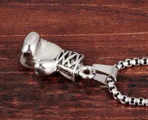 Miniatura 23 de Hamoery Collar con colgante de cadena de guante de boxeo de acero inoxidable punk para hombres y mujeres