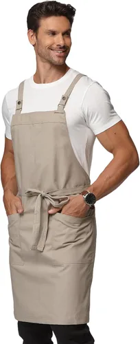 Miniatura 8 de Delantal de cocina unisex, delantal con correa cruzada con 2 bolsillos, delantal profesional duradero e impermeable Jengibre