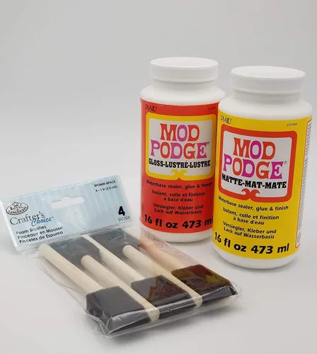Miniatura 2 de Mod Podge Kit completo de decoupage, dos botellas de 16 onzas, sellador/pegamento (acabado brillante mate) con juego de 4 cepillos de espuma