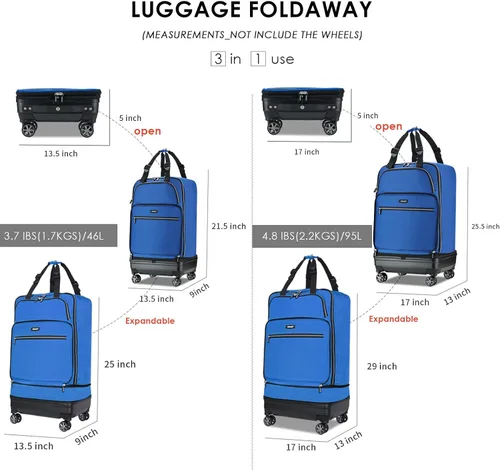 Miniatura 3 de Verage Bolsa de equipaje plegable expandible con ruedas giratorias desmontables, Azul, Maleta Fashion Blue 21