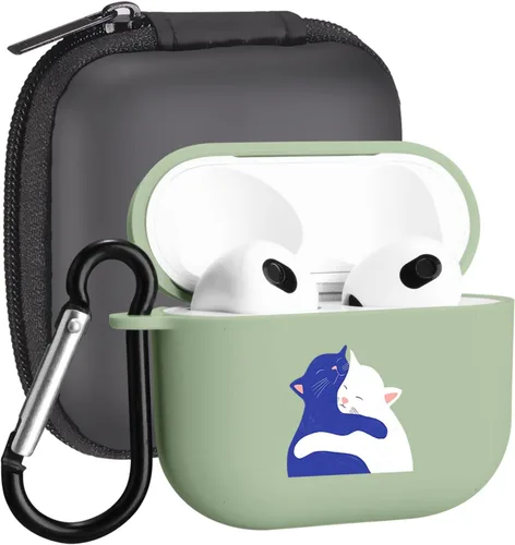 Miniatura 20 de Funda compatible con Airpods de 3ª generación, linda funda para Airpods 3, diseño de rana, protectora para mujeres y niñas con llavero para Apple