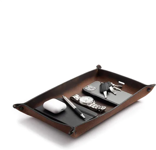Miniatura 17 de Main Street Forge Bandeja de valet de cuero para hombre, organizador rústico EDC para llaves, teléfono y cartera, fabricado en Estados Unidos