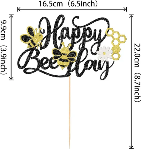 Miniatura 3 de ZHUOWEISM 1 decoración para pastel con diseño de abeja y flores con purpurina de panal de abejorros para pastel de cumpleaños, para temática