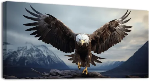 Miniatura 40 de YONICA Lienzo de pared de animales de la naturaleza, pintura de pared de águila, impresión artística de águila calva voladora impresa en lienzo