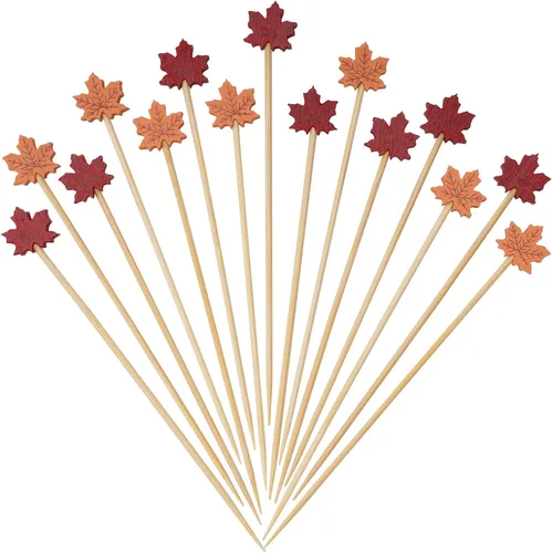 Miniatura 10 de Minisland Palillos de cóctel de hojas de piña de sandía mixtos, palillos de bambú de 4.7 pulgadas de largo para aperitivos, comida hawaiana