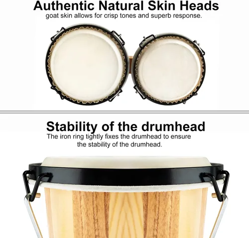 Miniatura 2 de Tambores Bongo para Niños Adultos Profesional 6" y 7" Tambores Bongo Afinables Hechos a Mano Instrumento de Percusión con Llave de Afinación y Bolsa