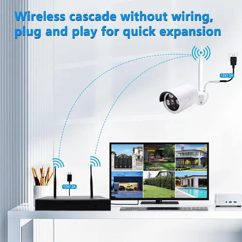 Miniatura 2 de Sistema de cámara de seguridad inalámbrica de 3 MP: 6 cámaras bala Wi-Fi + NVR de 10 canales, visión nocturna IR de 49.2 ft, IP66 resistente a
