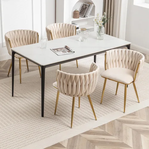 Miniatura 23 de Juego de 2 sillas de comedor de terciopelo Kiztir, sillas tapizadas de comedor con patas de metal dorado, lujosas sillas de comedor acolchadas