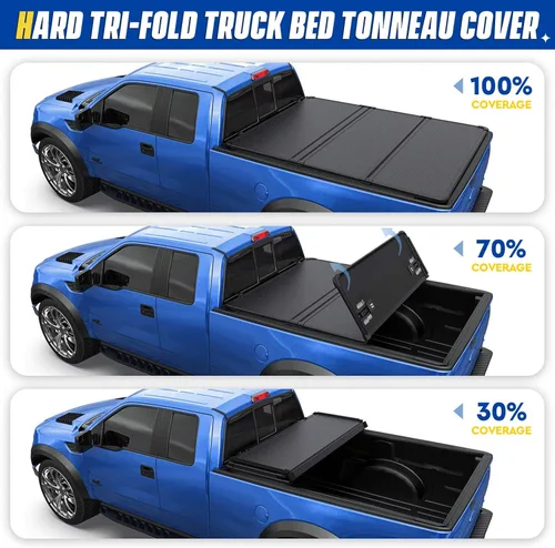 Miniatura 3 de Cubierta rígida de tres pliegues para caja de camioneta Ford F-150 2015-2025, F-150 Lightning 2022-2025, caja de 5.6 pies y 67.2 pulgadas