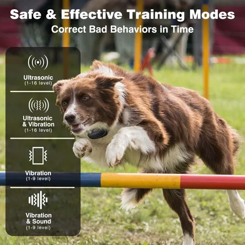 Miniatura 3 de Collar de entrenamiento para perros sin golpes con control remoto de 3300 pies, collar de perro vibratorio humano, 3 modos ultrasónico, pitido