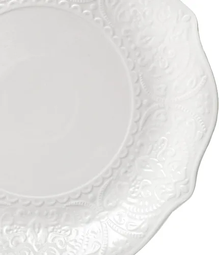 Miniatura 4 de SOUJOY Juego de 6 platos llanos de porcelana, platos blancos de 10.5 pulgadas, platos de vajilla con impresión en relieve para cena, restaurante