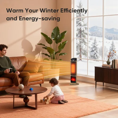 Miniatura 5 de Sweetcrispy Calentador de espacio para uso en interiores, calentador portátil de 23 pulgadas con control remoto y termostato, 7 modos de luz