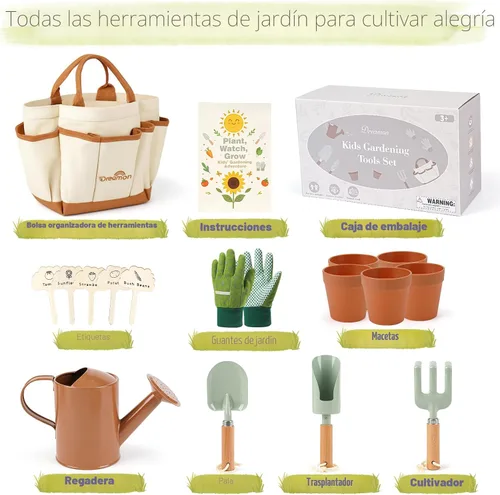 Miniatura 3 de Juego de jardinería para niños, herramientas de jardinería de calidad, juego de juguetes al aire libre para niños pequeños, incluye bolsa de mano