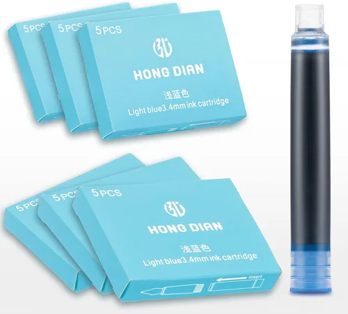 Asvine Hongdian - Juego de 30 cartuchos de tinta para pluma estilográfica, 0.134 in de diámetro Azul/claro