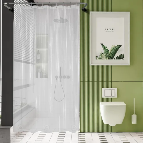Miniatura 38 de AmazerBath - Cortina de ducha de plástico, 70 x 72 pulgadas, cortina de ducha esmerilada de plástico, impermeable, pesada, gruesa, con 3 piedras