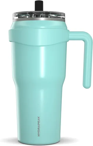 Hydrapeak Roadster - Botella de agua de acero inoxidable de 40 onzas con aislamiento al vacío de doble pared con asa y tapa con popote 2 en 1 Aqua