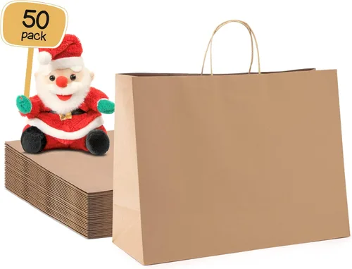 Miniatura 24 de METRONIC Bolsas de papel marrón de 10 x 5 x 13 pulgadas, 50 unidades, bolsas de regalo de papel kraft de tamaño mediano con asas, bolsa de papel