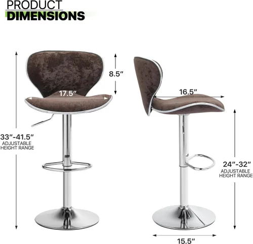 Miniatura 3 de Magshion Juego de 2 modernos taburetes de bar tapizados de terciopelo, taburetes de bar giratorios de altura ajustable para mostrador de cocina