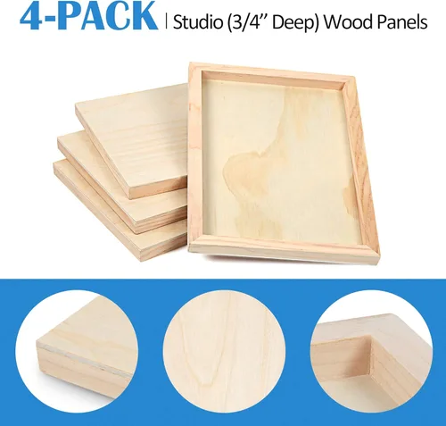 Miniatura 5 de Falling in Art Kit de paneles de lienzo de madera de abedul sin terminar, paquete de 4 tablas de cuna de estudio de 9 x 12 pulgadas de profundidad