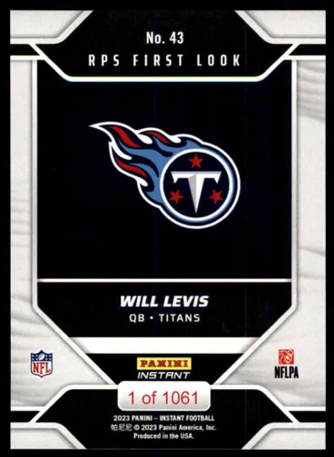 Miniatura 2 de Football NFL 2023 Panini Instant RPS First Look #43 Will Levis Titans