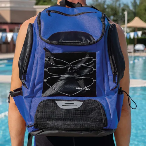 Miniatura 7 de Mochila de natación Athletico - Bolsa de natación con compartimentos para artículos húmedos y secos para natación, playa, campamento - Bolsas de Azul