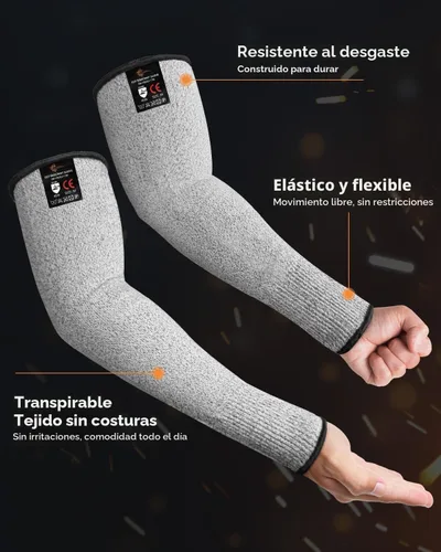 Miniatura 3 de Evridwear - 1 par de mangas resistentes a cortes para protección de brazos en el trabajo, EN388 Nivel 5, contra punciones, con o sin orificio