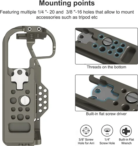 Miniatura 3 de Jaula R5 / R5 C / R6 para Canon R5 R6 R5 C, estabilizador de plataforma DSLR de aleación de aluminio con zapata fría, agujeros roscados de 1/4