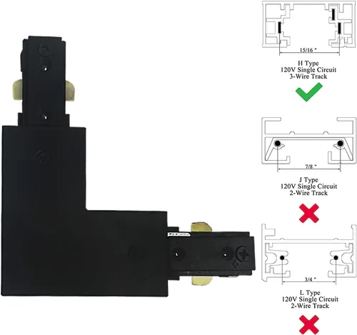 Miniatura 2 de Negro H Track L conector H tipo circuito único 3-Wire-1 Kit de iluminación de pista para H Track System Accesorios de iluminación de pista 120V