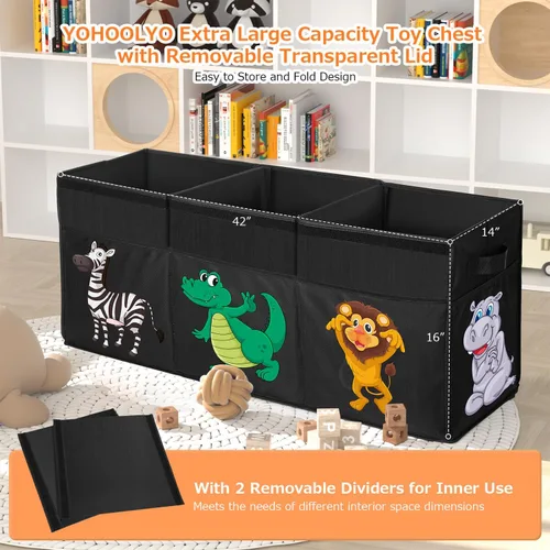 Miniatura 4 de Caja de juguetes extragrande, organizador de almacenamiento de juguetes plegable y resistente con tapas, caja de almacenamiento de dinosaurios