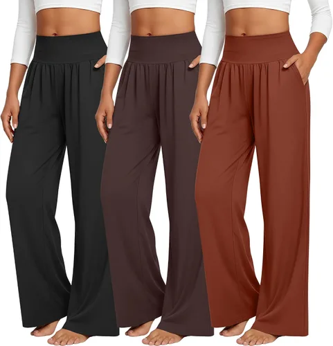 Miniatura 137 de Neer - Conjunto de 3 pantalones de yoga de pierna ancha para mujer - Pantalones deportivos cómodos, holgados, de cintura alta y casuales