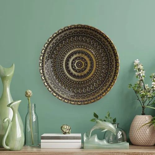 Miniatura 5 de XISUNYA Plato decorativo de 6 pulgadas, porcelana redonda de mandala dorada, plato de exhibición de estampado floral indio oriental para mesa