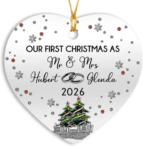 Miniatura 12 de Adornos personalizados de corazón para la primera Navidad, regalos para pareja de recién casados 2025, adorno de nuestra primera Navidad casado