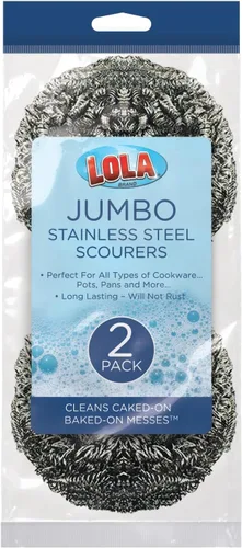 Miniatura 9 de LOLA - Estropajo de lana de acero inoxidable, tamaño jumbo, 1.23 oz, de LOLA, alambre plano rizado, limpia los desastres en utensilios de cocina, 1
