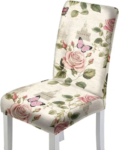 Miniatura 2 de Rnyleeg Red Rose Butterfly Chair Covers for Living Room No Arms Stretch Dining Chair Covers Set of 6 Soft Washable Kitchen Chair Protector Cover